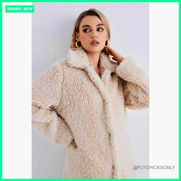 Faux Fur Open Front Long Cardigan Coat with Pockets - Picture 5 of 7